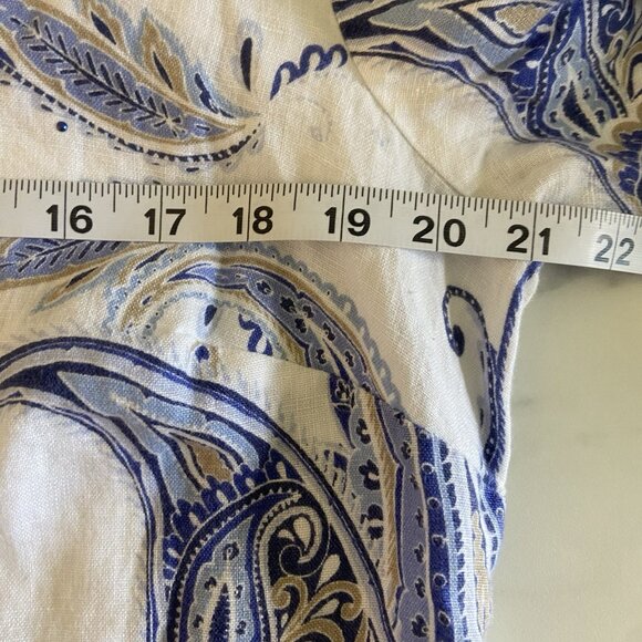 JM Collection Bohemian Womens L Large Linen Pullover Tunic Top Blue Paisley Stud - Picture 9 of 10